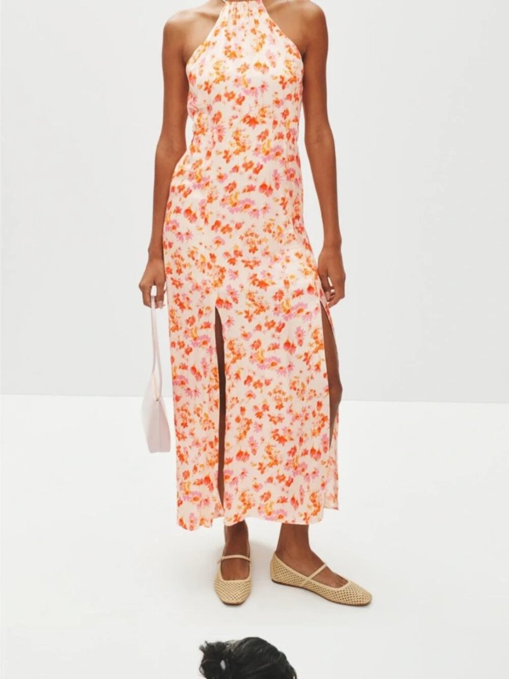 MAJE Rispring Maxi Dress Luxe Floral Airy Satin Halter Gown Party Flowy Stunner - Picture 13 of 16